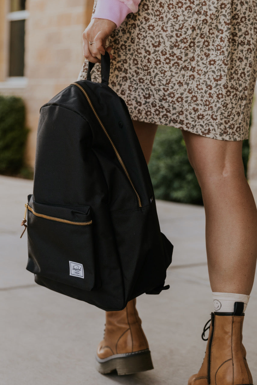 Gold Zipper Black Backpack - Women Everyday Backpack