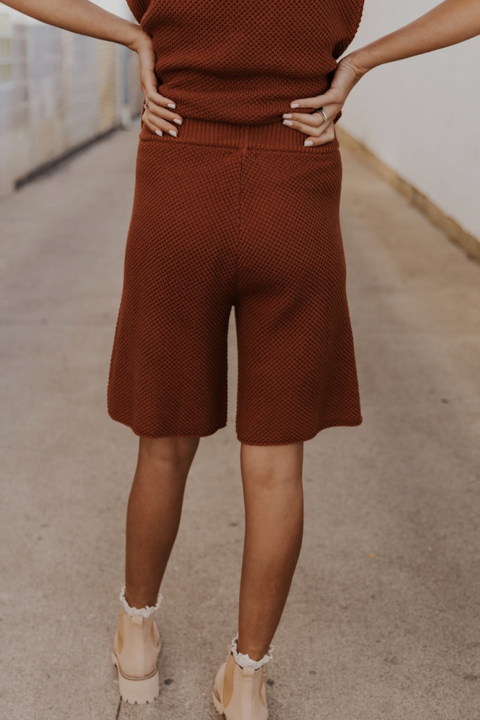 Knit Shorts in rust color for fall | ROOLEE