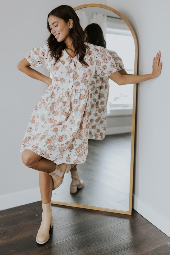 White And Pink Floral Dress | ROOLEE