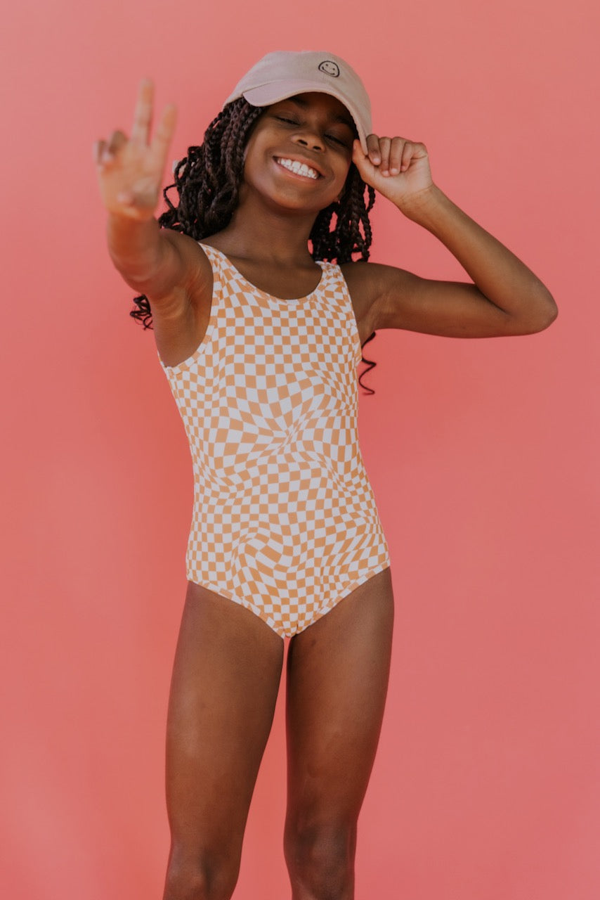 Checkered One Piece - Girls Modest Swimsuits
