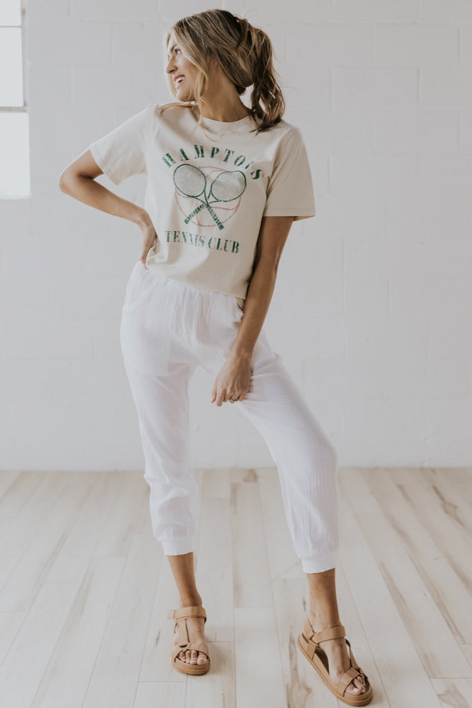 Cute White Joggers Woman | ROOLEE