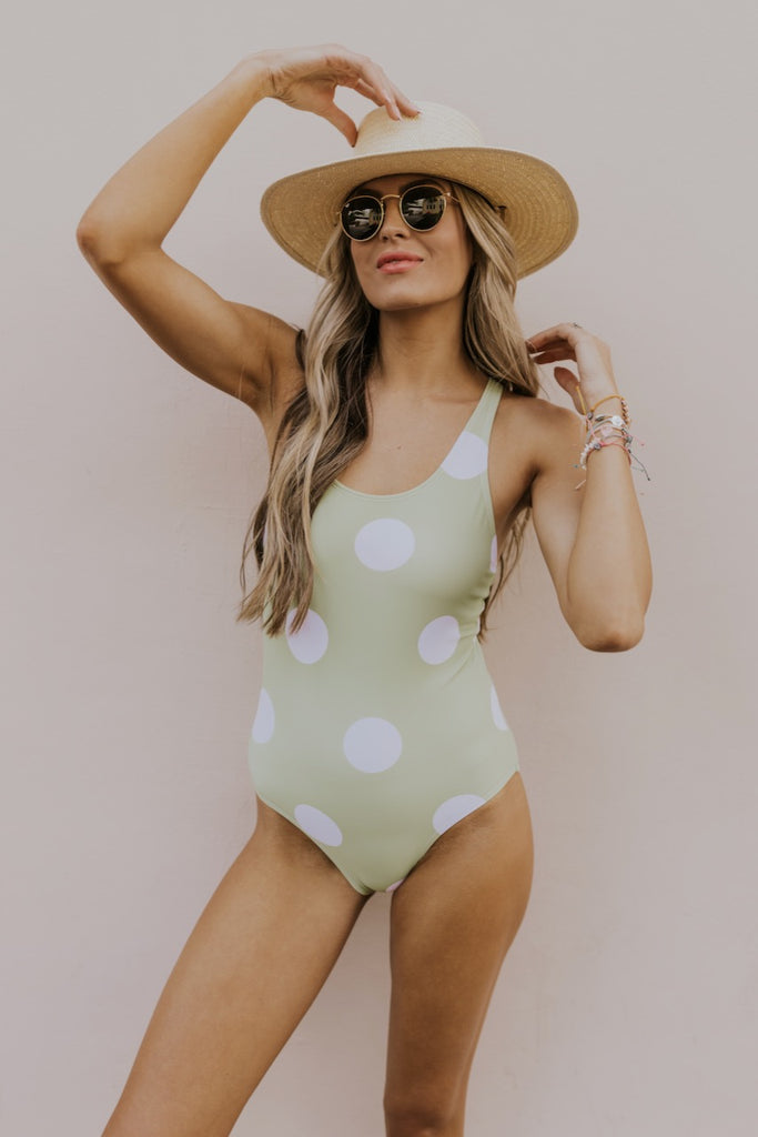 Green And White Full Coverage Swimsuit | ROOLEE