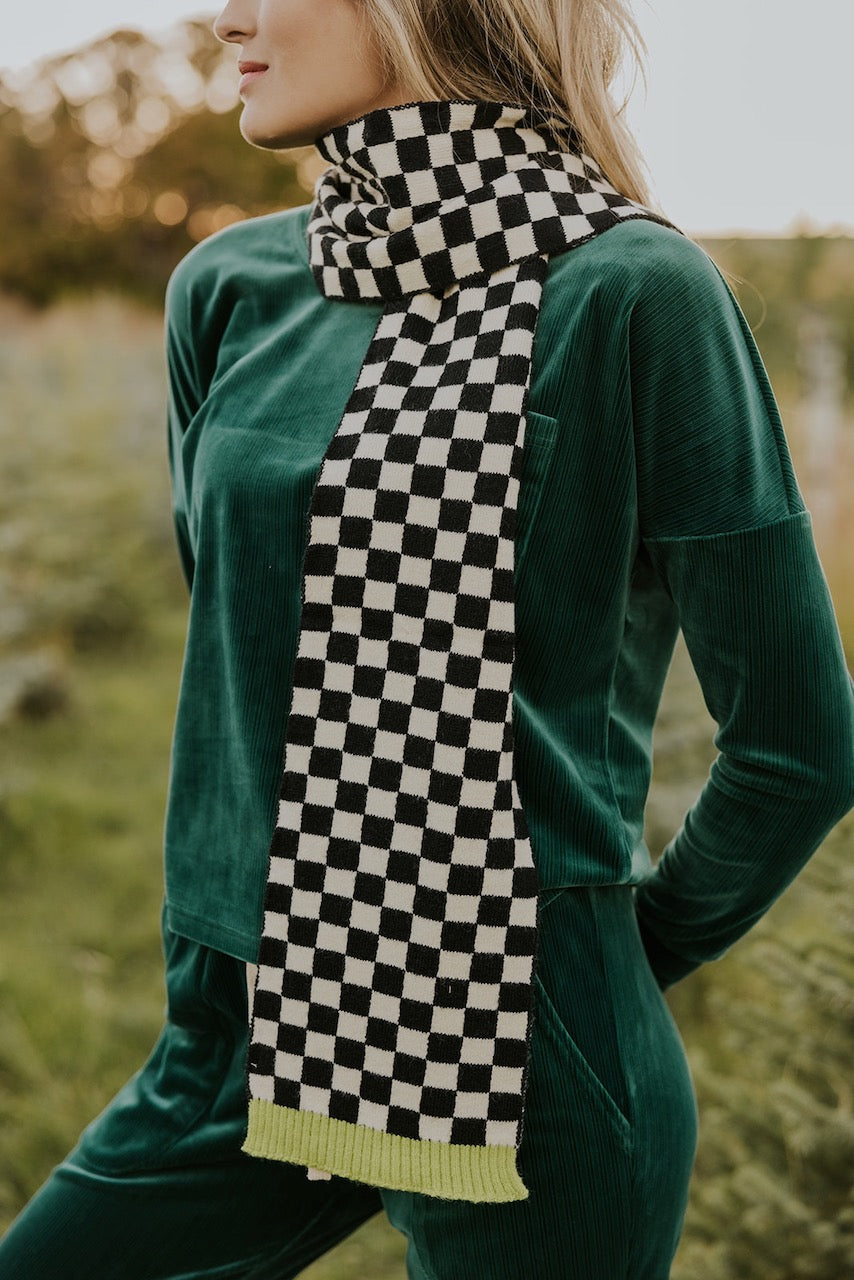 Knit Bon Bons It’s About Time Checkered Scarf - Black | Roolee