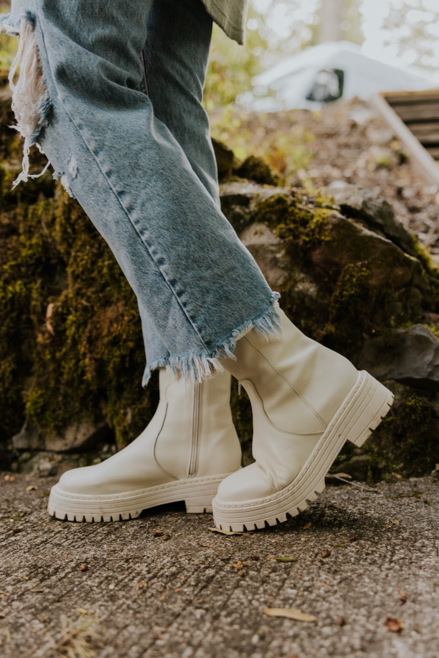 White Leather Ankle Boots - Women's Shoes ROOLEE