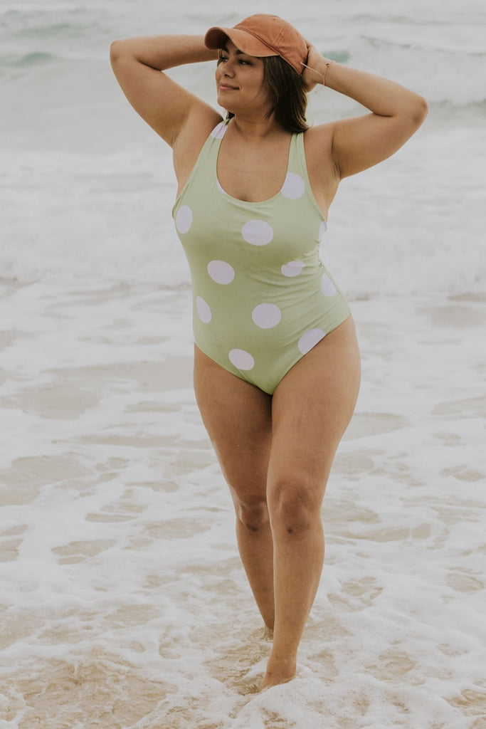 Green Polka Dot Full Coverage Suit | ROOLEE