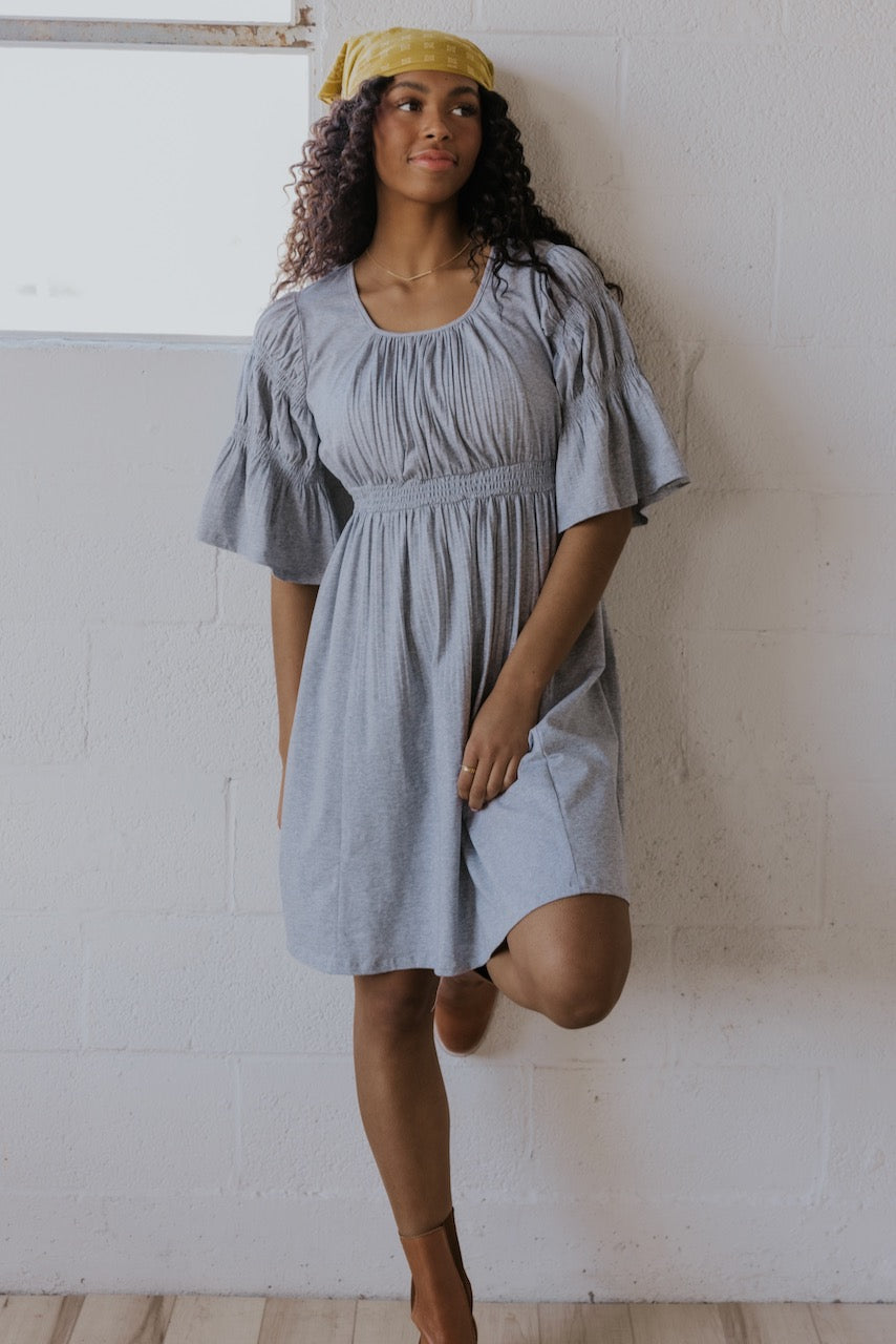 Grey Ruched MOM Dress | ROOLEE