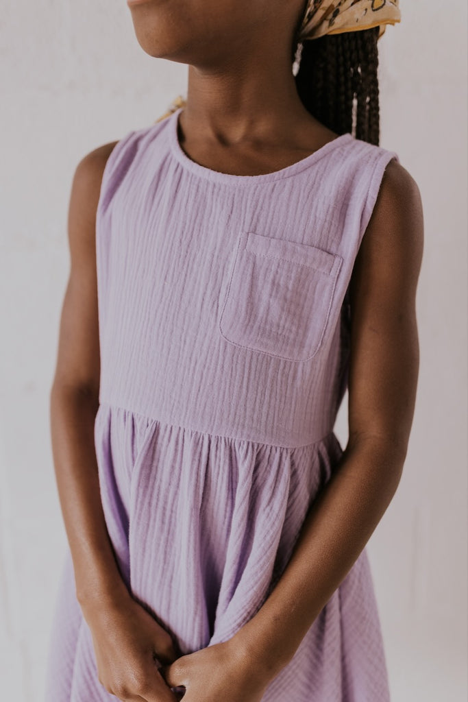 Purple Textured Dress for Girls | ROOLEE