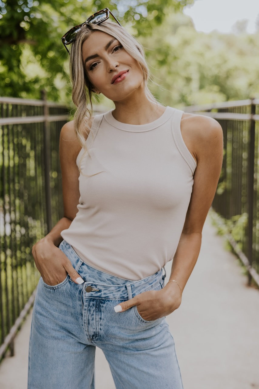 White Ribbed Tank Top | ROOLEE