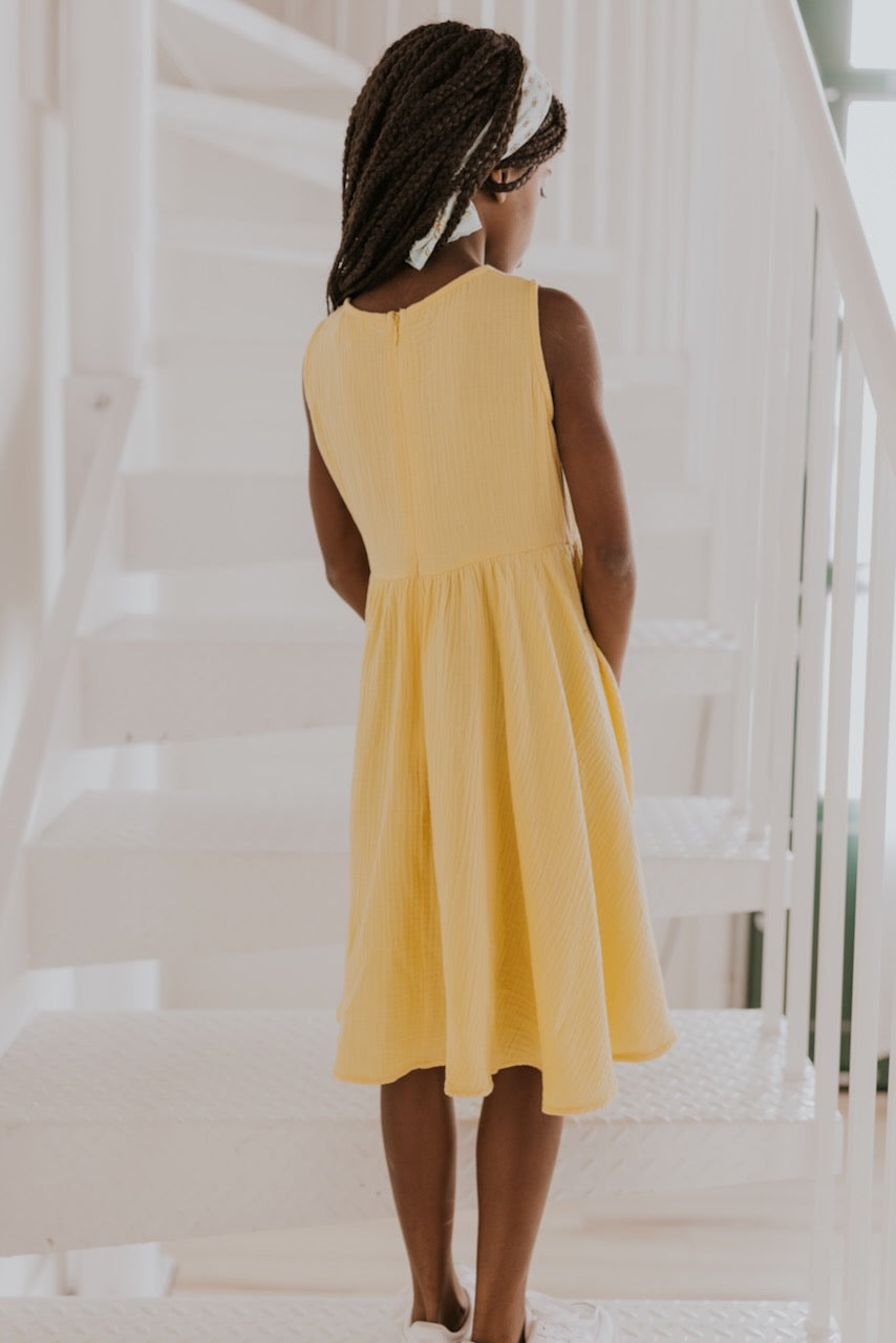 Girls Yellow Sleeveless Dress | ROOLEE