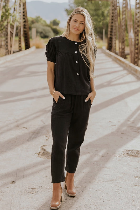 Black Linen Bottoms For Women | ROOLEE