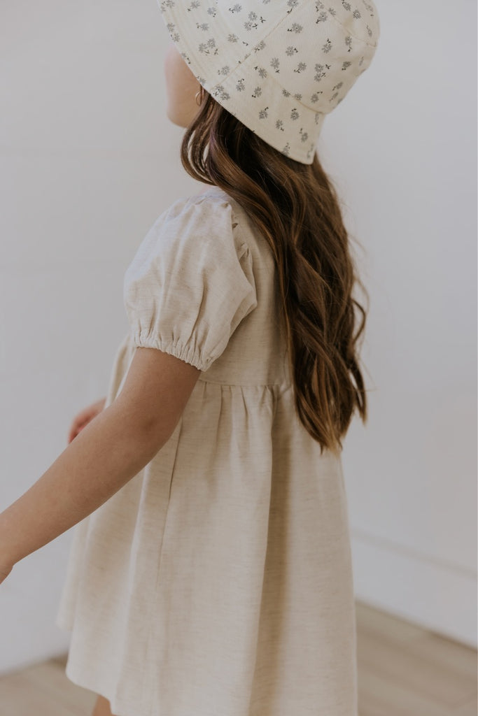 Girl's Neutral Puff Sleeve Dresses | ROOLEE