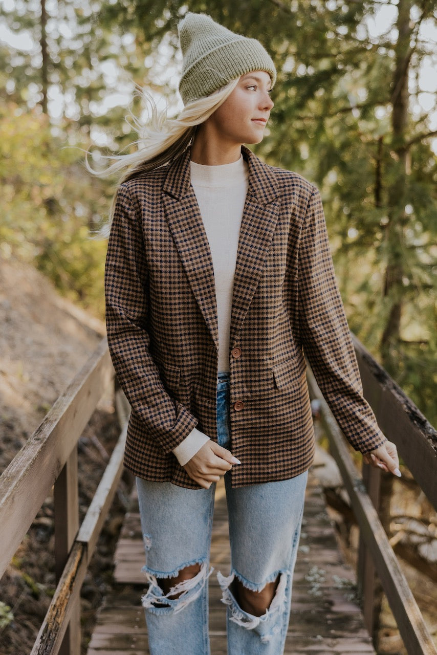Plaid Blazer Outfit Women Checked Blazer Style Womens Brown Plaid