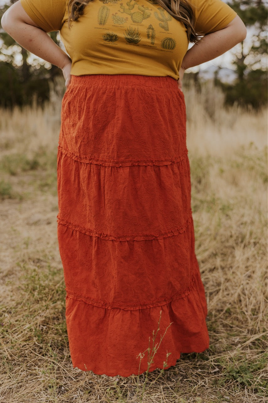 Women Ksut Orange and Beige Printed Flared Maxi Skirt