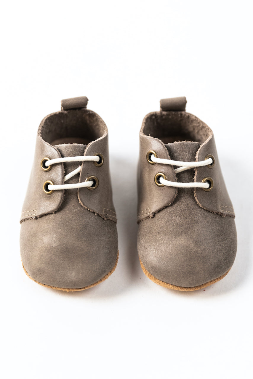 Grey leather soft kids moccasins | ROOLEE