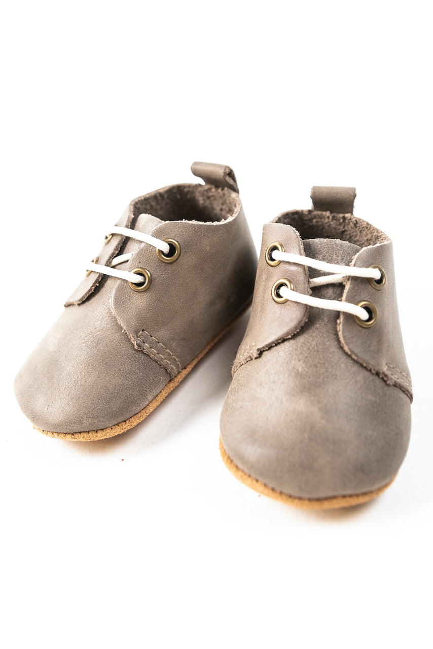 Grey leather soft kids moccasins | ROOLEE