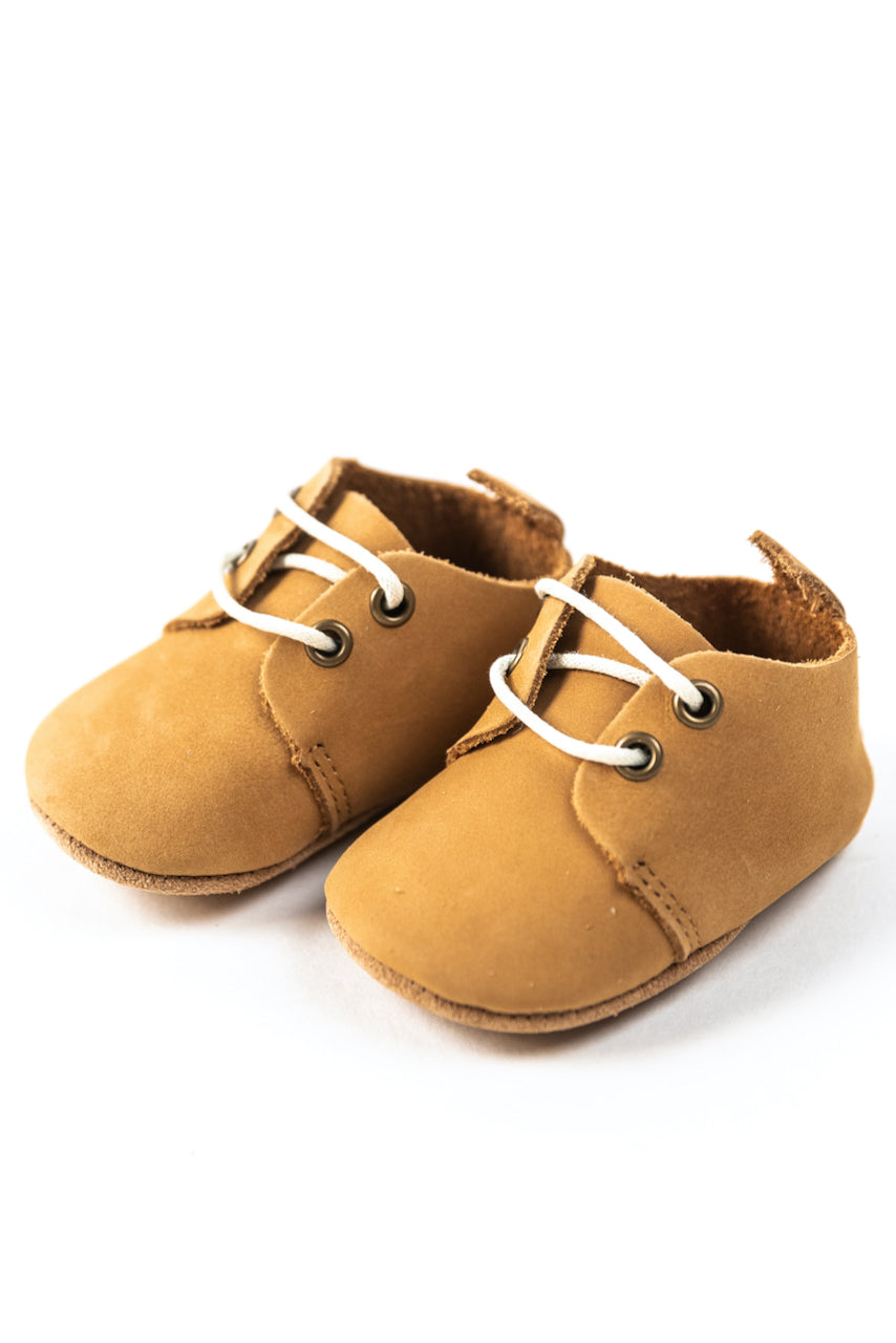 Tan leather soft kids moccasins | ROOLEE