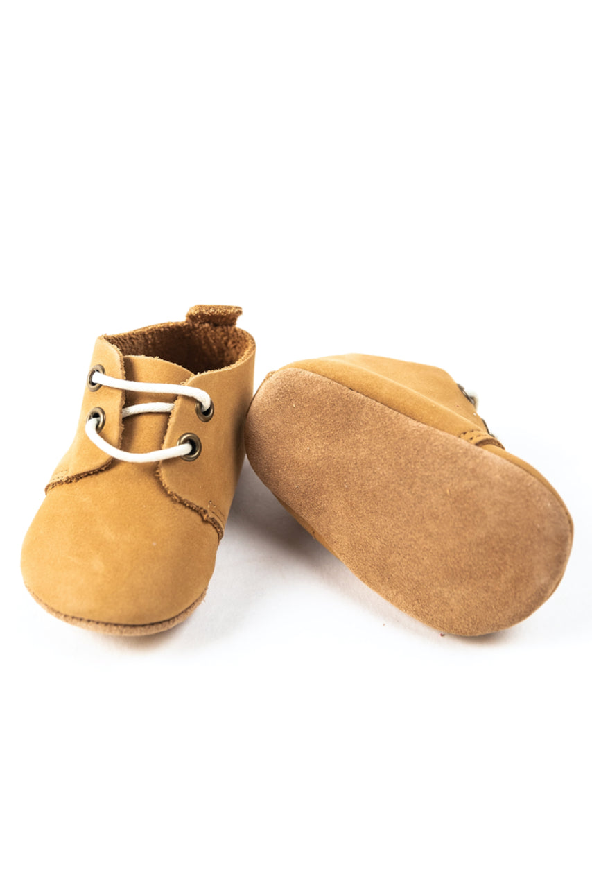 Tan leather soft kids moccasins | ROOLEE