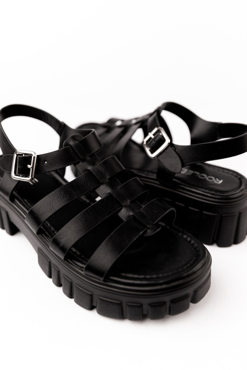 Black Lug Sole Sandals | ROOLEE