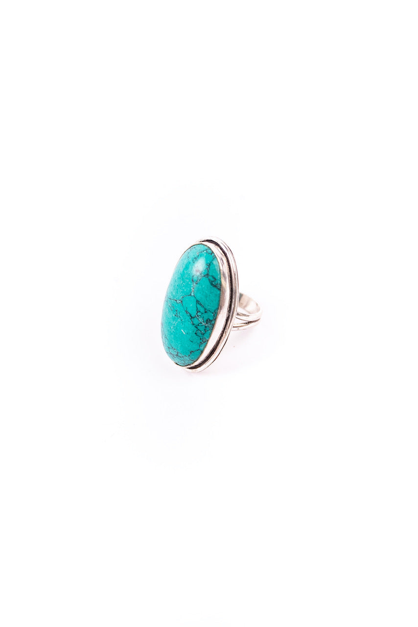 Turquoise Silver Band Ring | ROOLEE
