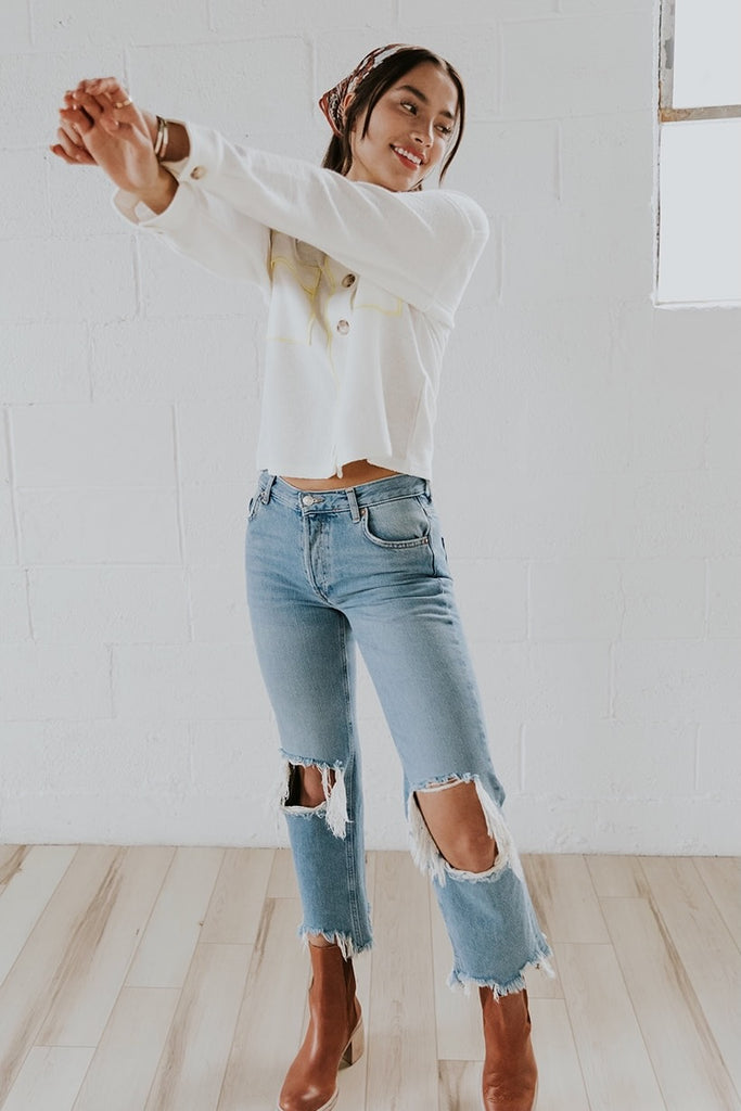 Free People Distressed Maggie Straight Jean