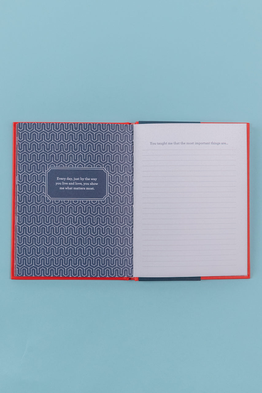 an open notebook with a blue background